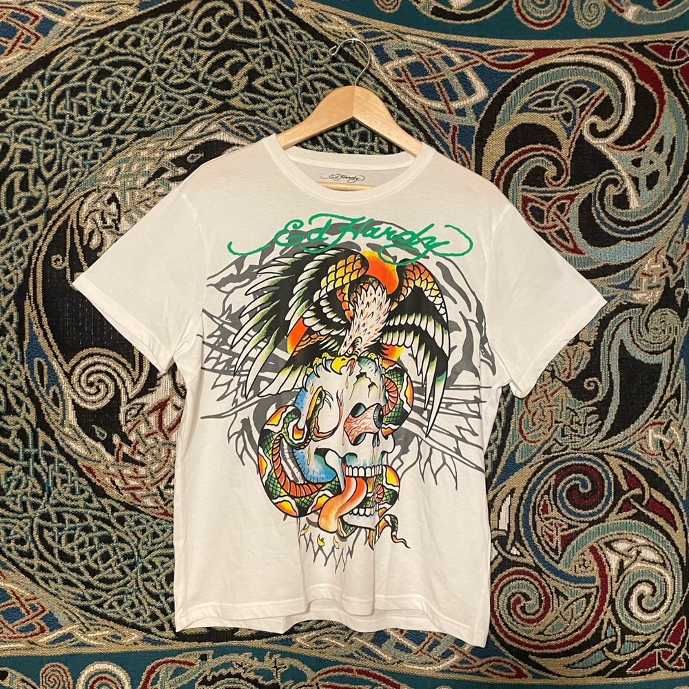 Ed Hardy white and green shirt size XL